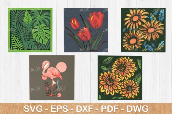 3D SVG Flowers for Layered Botanical Wall Art Bundle
