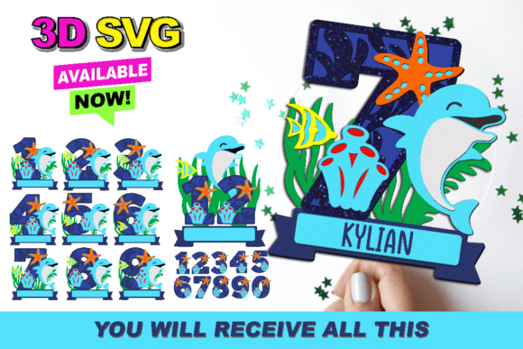 Dolphin Numbers Topper: 3D SVG Magic for Birthdays