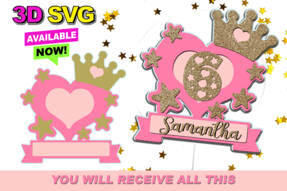 Princess Cake Topper: 3D SVG Shapes for Branding