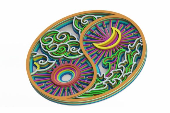 Yin Yang Mandala 3D SVG for Shadow Boxes